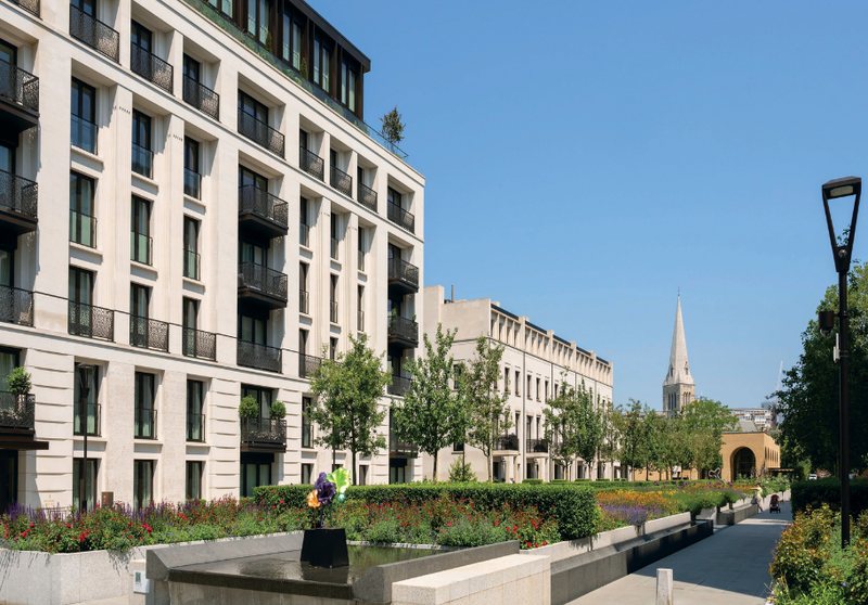 Chelsea Barracks exterior and garden square