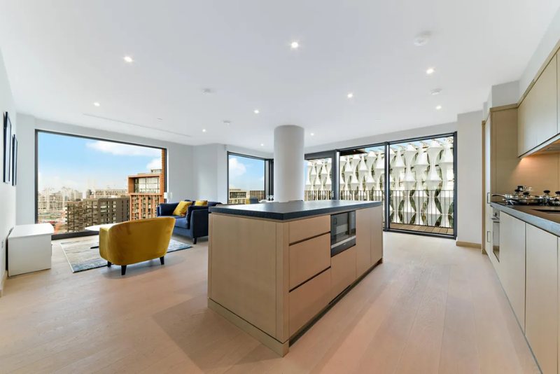 Kitchen island and living area