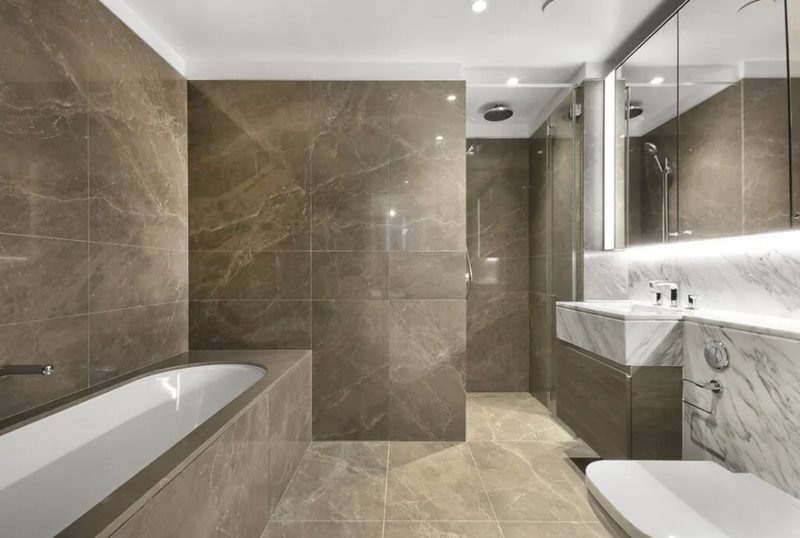 Marble bathroom with bath