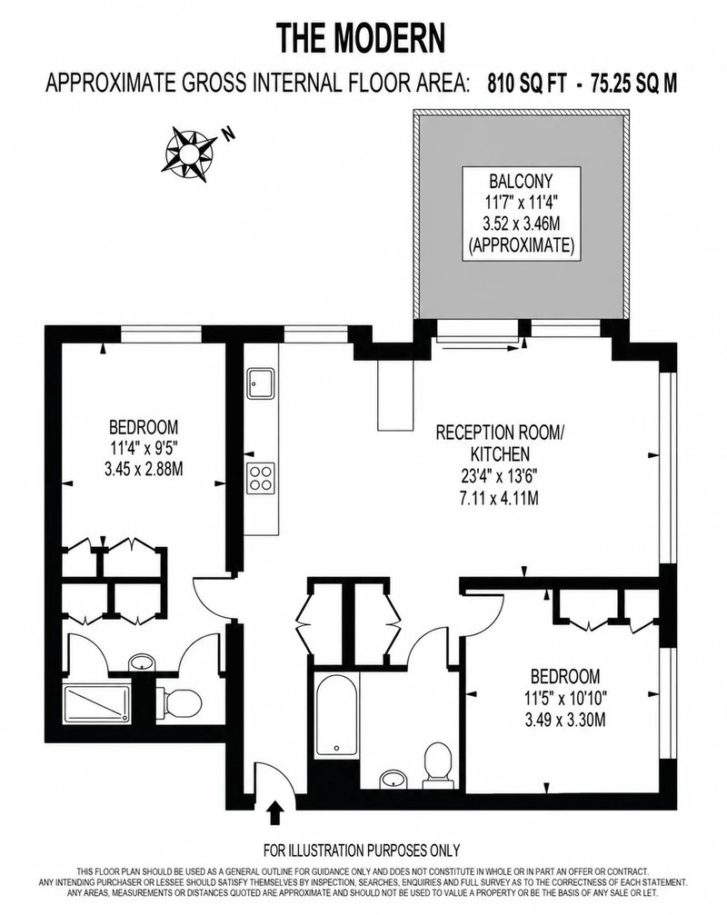 Floorplan: The Modern, approx. 810 sq ft