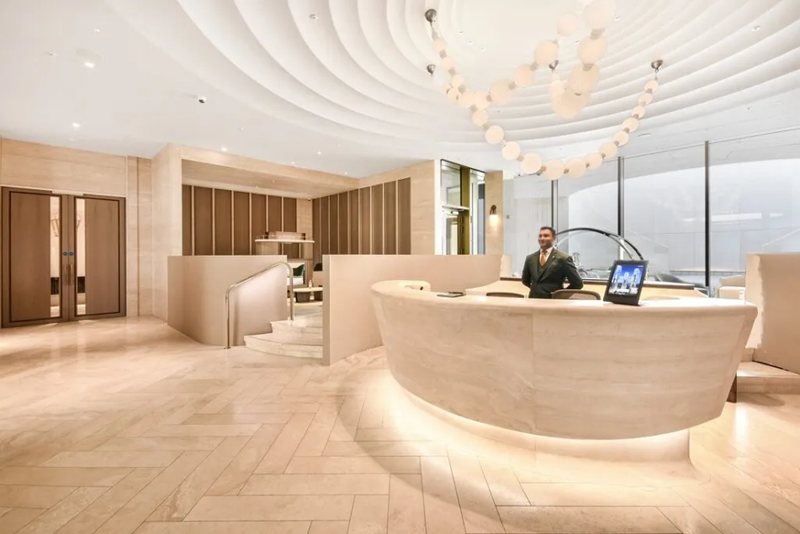 Hotel-style residents' lobby and concierge desk